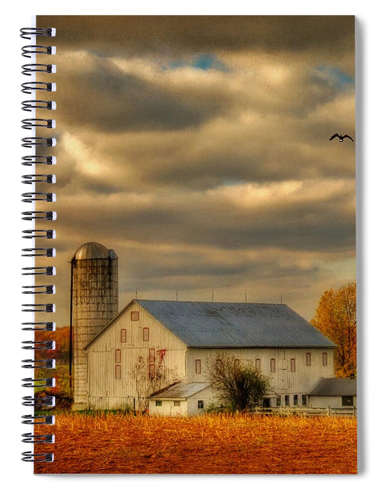White Barn Spiral Notebook featuring the photograph South For The Winter by Lois Bryan