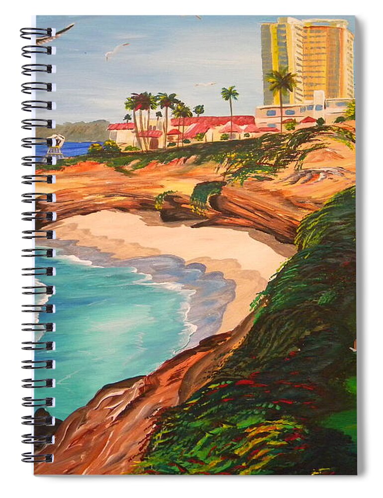 La Jolla Spiral Notebook featuring the painting South La Jolla with Sea Gull by Eric Johansen