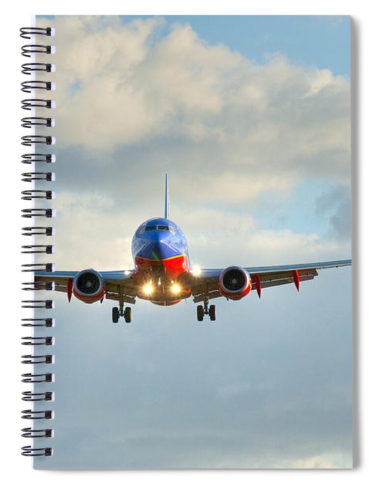 Southwest Airline Spiral Notebook featuring the photograph Southwest Airline Landing gear Down by David Zanzinger