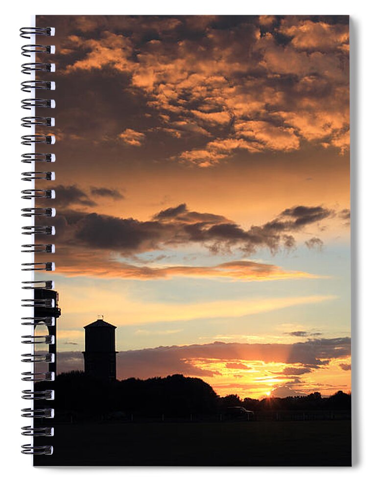 Southwold Common Sunset Dusk Uk England English British Britain Water Towers Landscape Landmark Icon Iconic Suffolk Scenic Cloud Formations Summer Calm Tranquil Spiral Notebook featuring the photograph Water Towers on Southwold Common by Julia Gavin