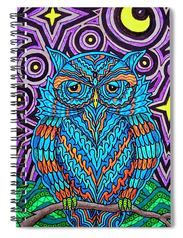 Owl Spiral Notebook featuring the drawing Mr. Owl by Baruska A Michalcikova