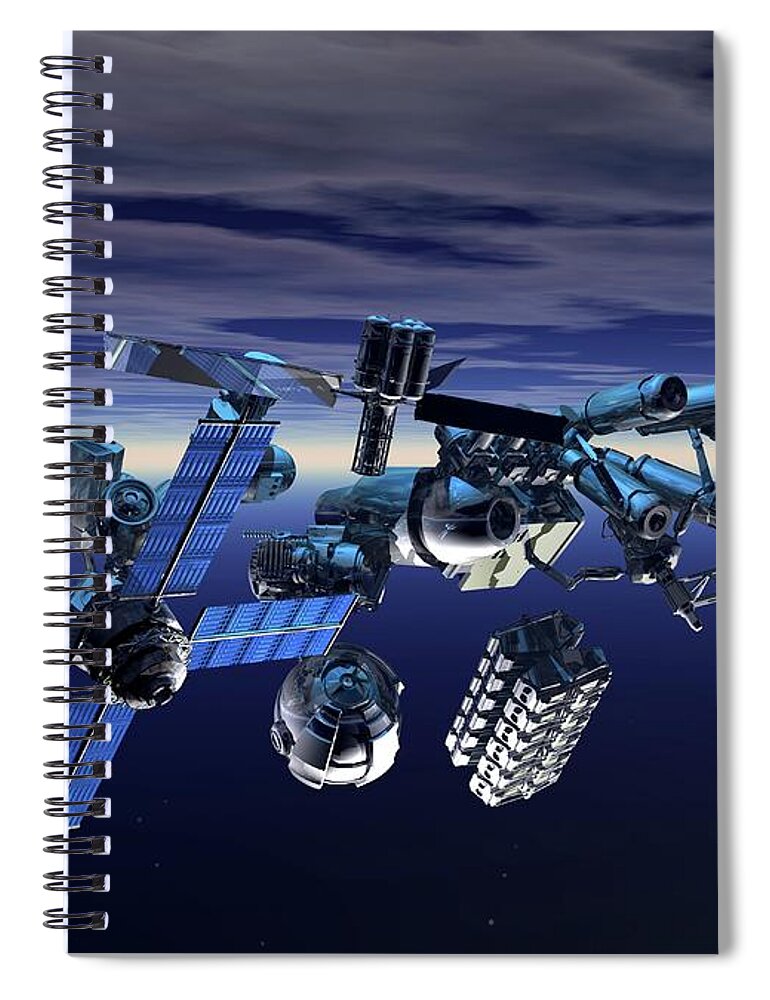 Large Group Of Objects Spiral Notebook featuring the digital art Space Junk, Artwork by Victor Habbick Visions