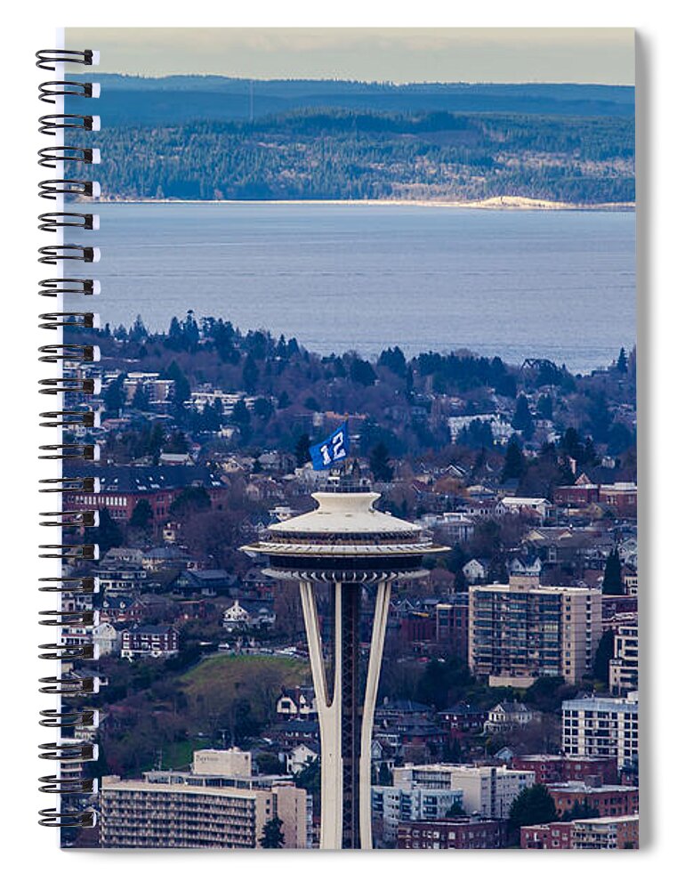 Space Needle Spiral Notebook featuring the photograph Space Needle 12th Man Seahawks by Mike Reid