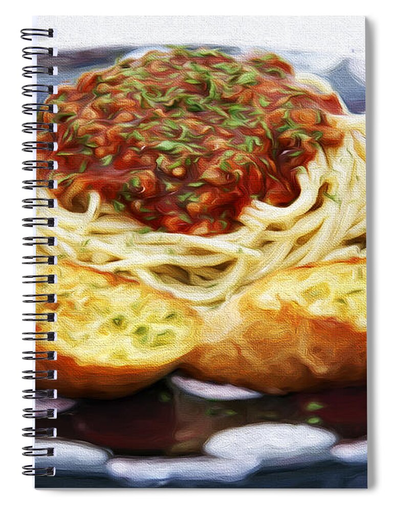 Andee Design Spaghetti Spiral Notebook featuring the photograph Spaghetti And Garlic Toast 1 by Andee Design