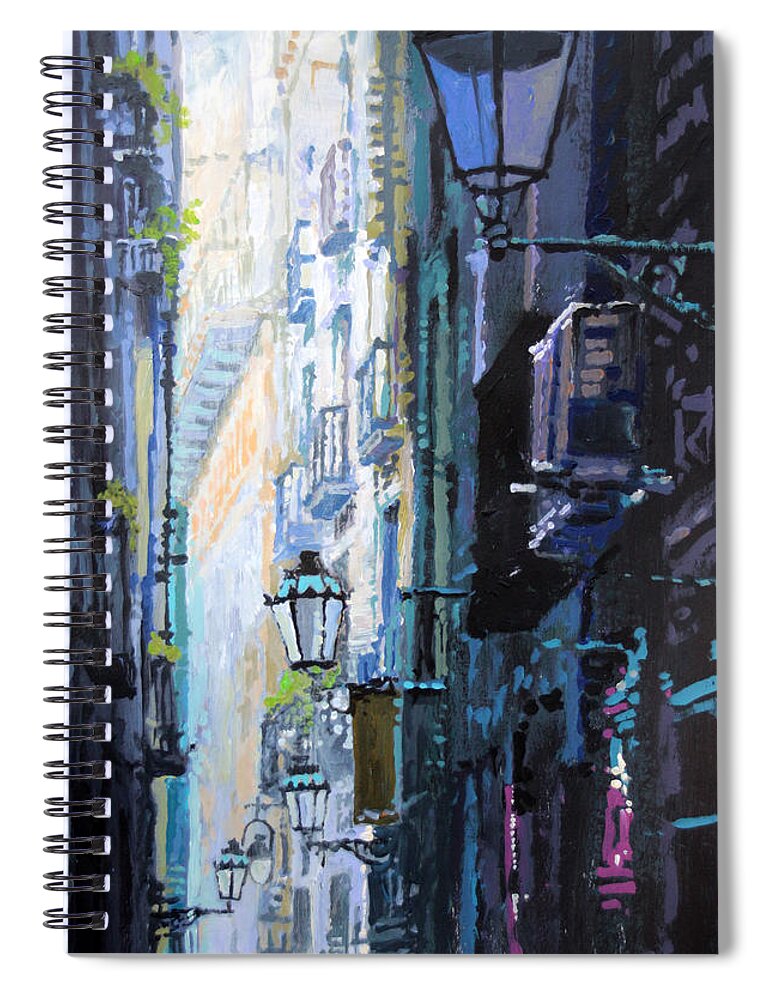 Acrylic On Paper Spiral Notebook featuring the painting Spain Series 06 Barcelona by Yuriy Shevchuk