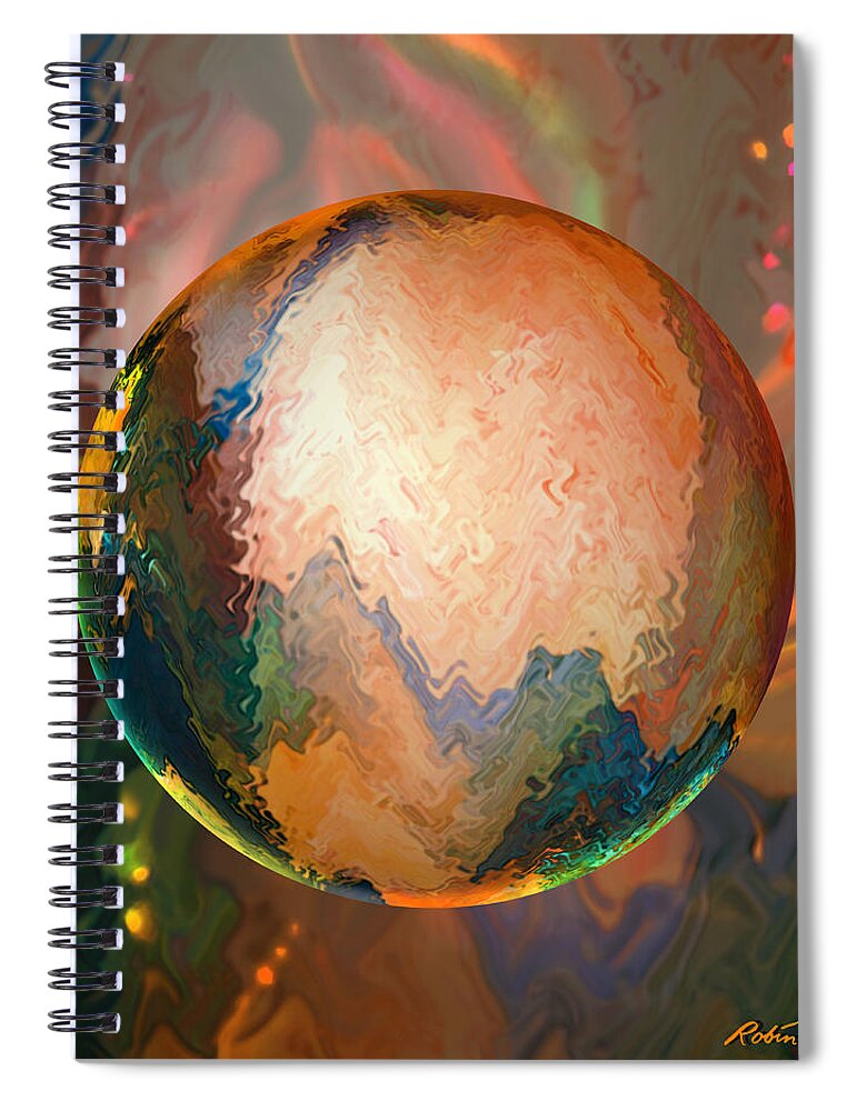 Lunar Vibrations Spiral Notebook featuring the digital art Sphering Lunar Vibrations by Robin Moline