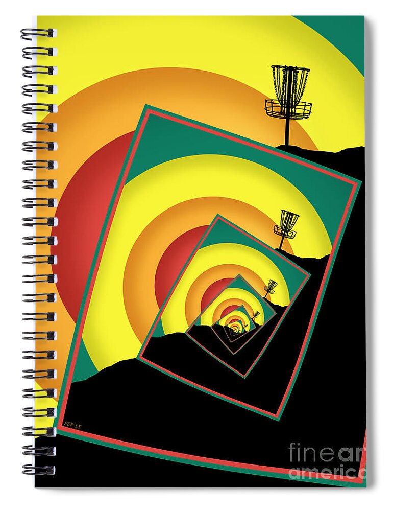 Disc Golf Spiral Notebook featuring the digital art Spinning Disc Golf Baskets 3 by Phil Perkins