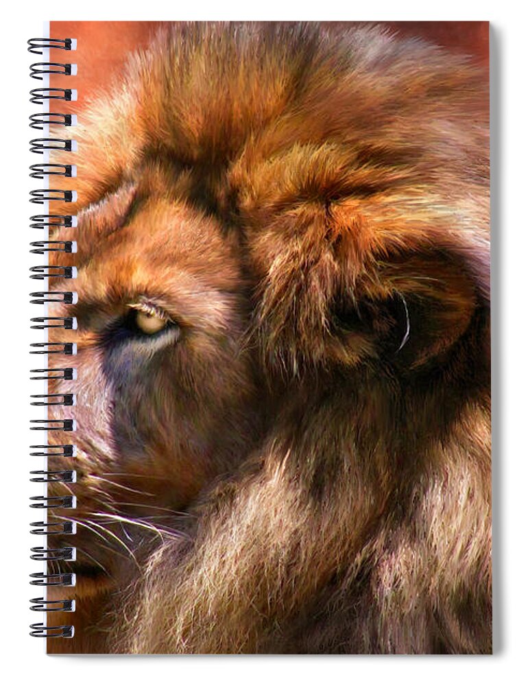 Lion Spiral Notebook featuring the mixed media Spirit Of The Lion by Carol Cavalaris