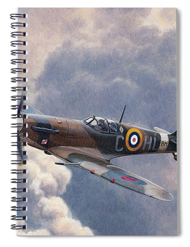 Adult Spiral Notebook featuring the photograph Spitfire Plane Flying In Storm Cloud by Ikon Ikon Images