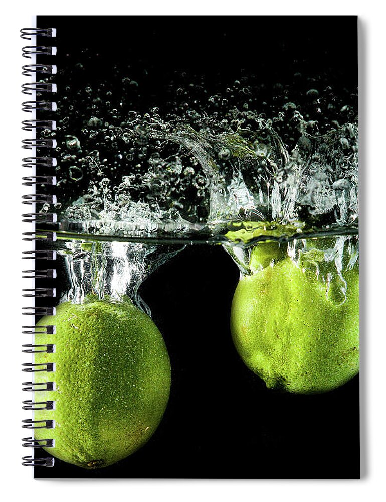 Two Objects Spiral Notebook featuring the photograph Splash Of Lime by Matthew Woitunski