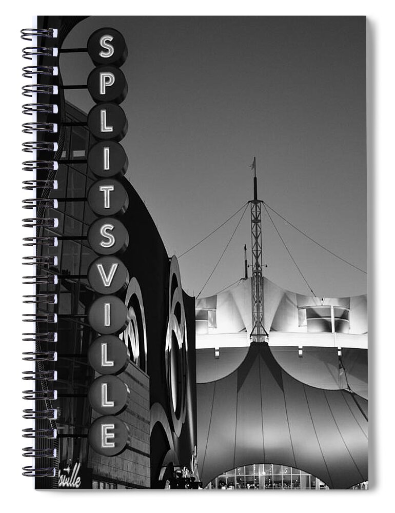Neon Signs Spiral Notebook featuring the photograph splitsville neon BW by Laura Fasulo