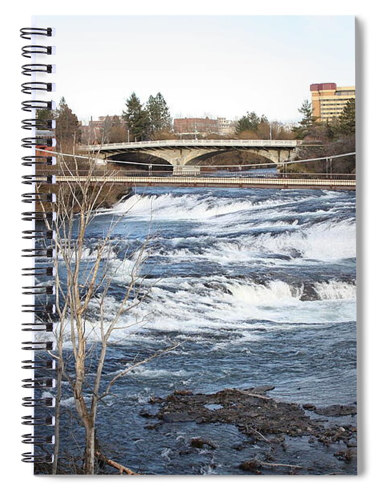 Spokane Falls Spiral Notebook featuring the photograph Spokane Falls in Winter by Carol Groenen