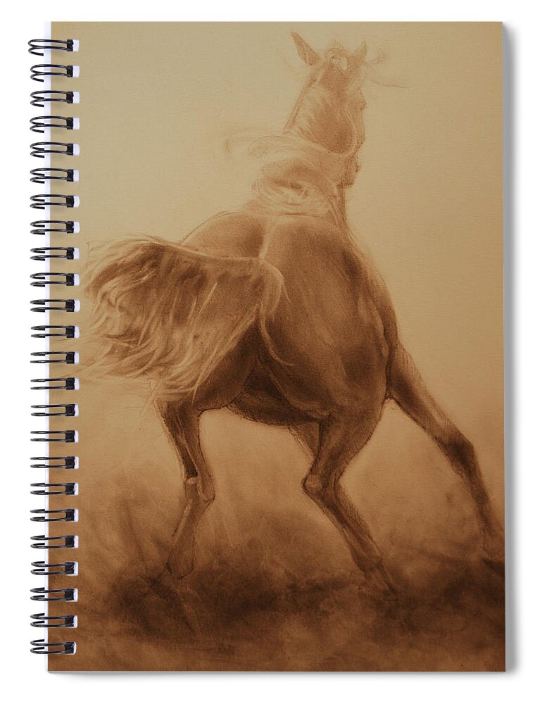 Horse Art Spiral Notebook featuring the painting Spooked by Jani Freimann