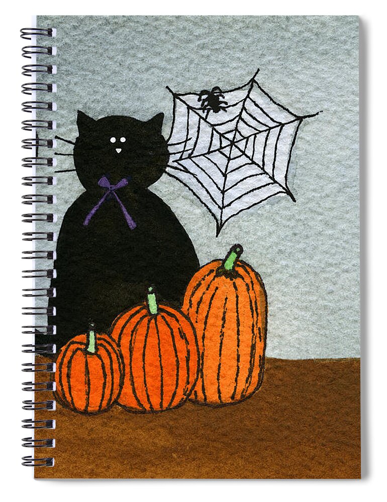 Black Cat Spiral Notebook featuring the painting Spooky Black Cat by Norma Appleton