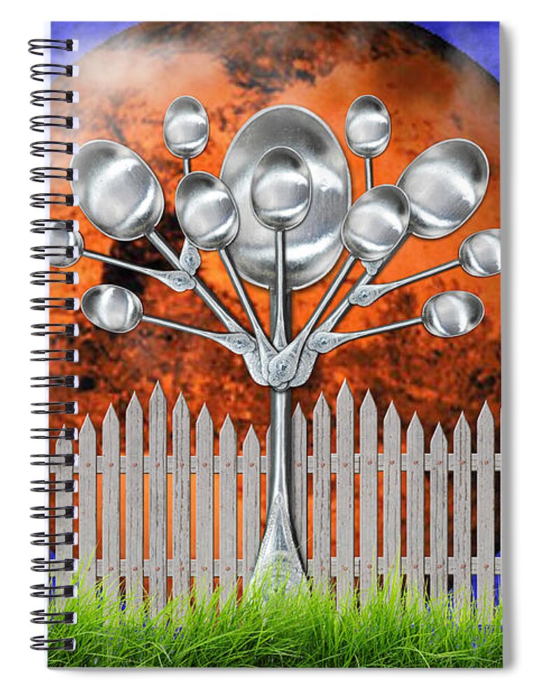Weird Tree Spiral Notebook featuring the mixed media Spoon Tree by Ally White