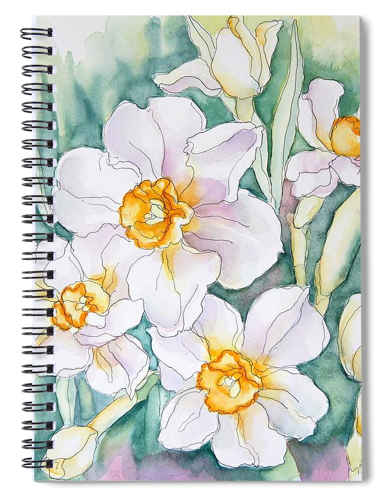 Daffodil Spiral Notebook featuring the painting Spring Daffodils by Inese Poga