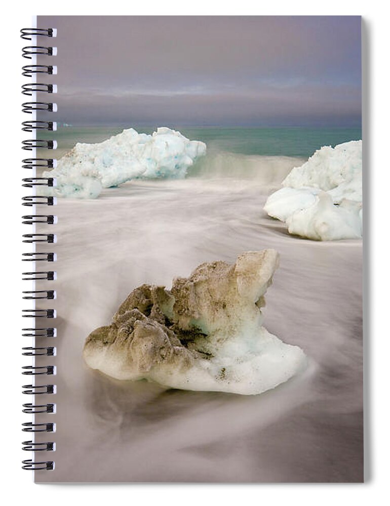 00345813 Spiral Notebook featuring the photograph Spring Glacial Ice Along St Andrews Bay by Yva Momatiuk John Eastcott