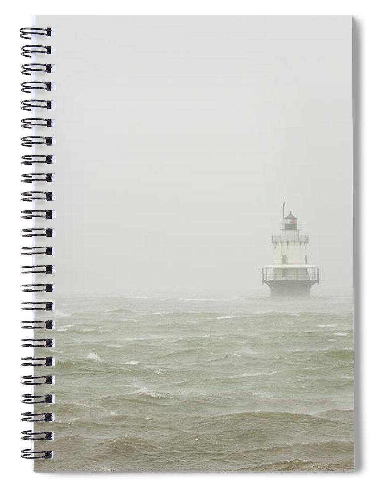 Maine Lighthouses Spiral Notebook featuring the photograph Spring Point Ledge Lighthouse in Storm in Portland Maine by Keith Webber Jr