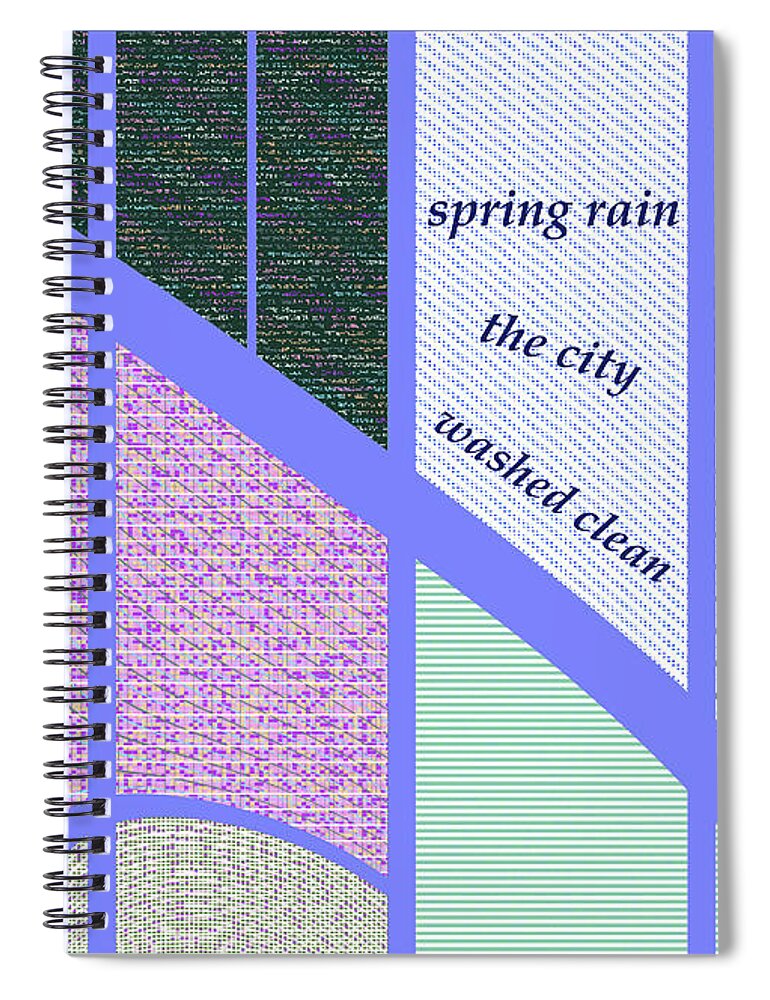 Haiga Spiral Notebook featuring the digital art Spring Rain Haiga by Judi Suni Hall