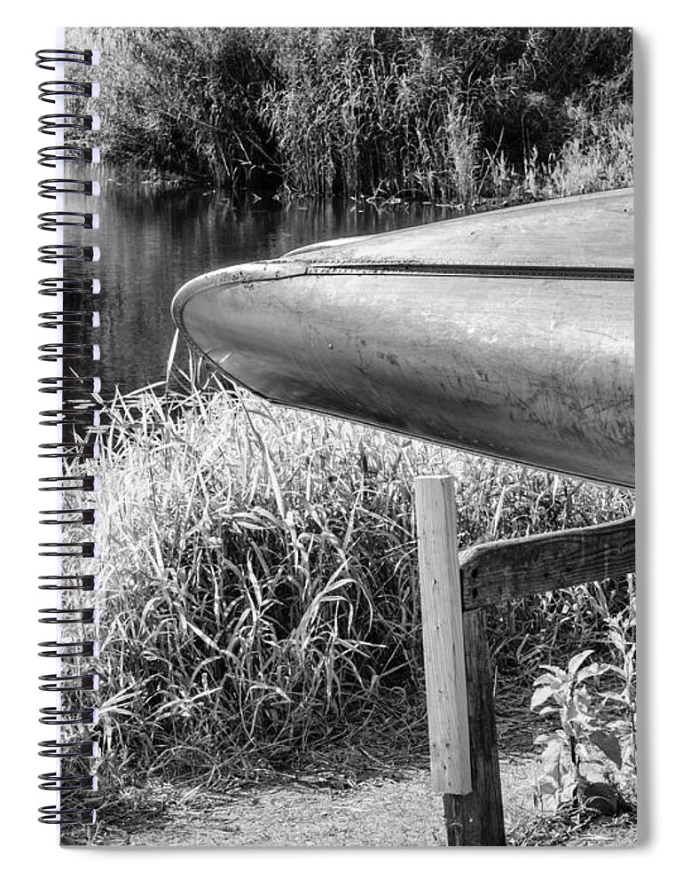 Canoe Spiral Notebook featuring the photograph Springtime Canoe BW by Carolyn Marshall
