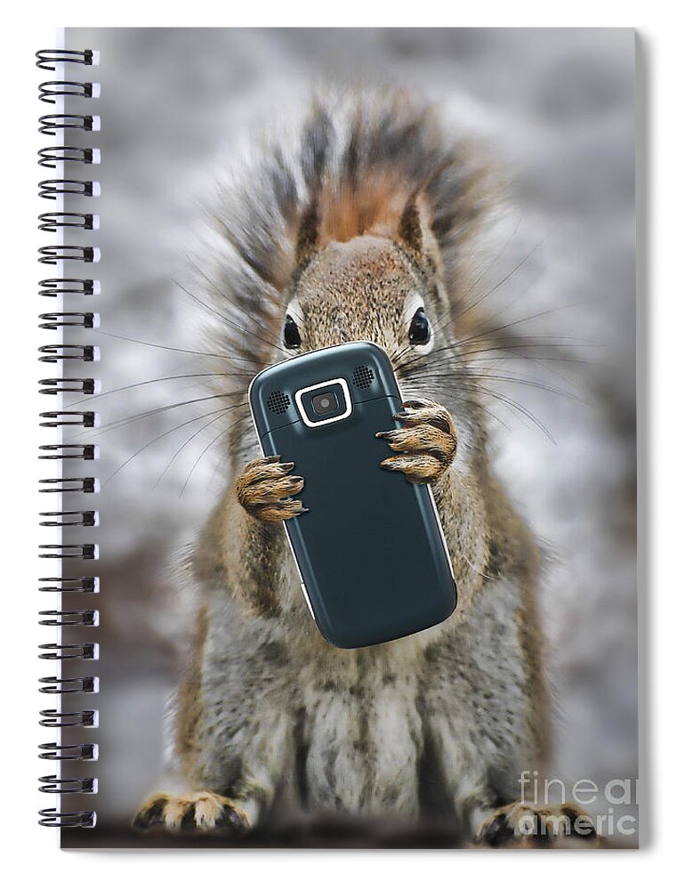 Cell Spiral Notebook featuring the photograph Squirrel With Cellphone by Mike Agliolo