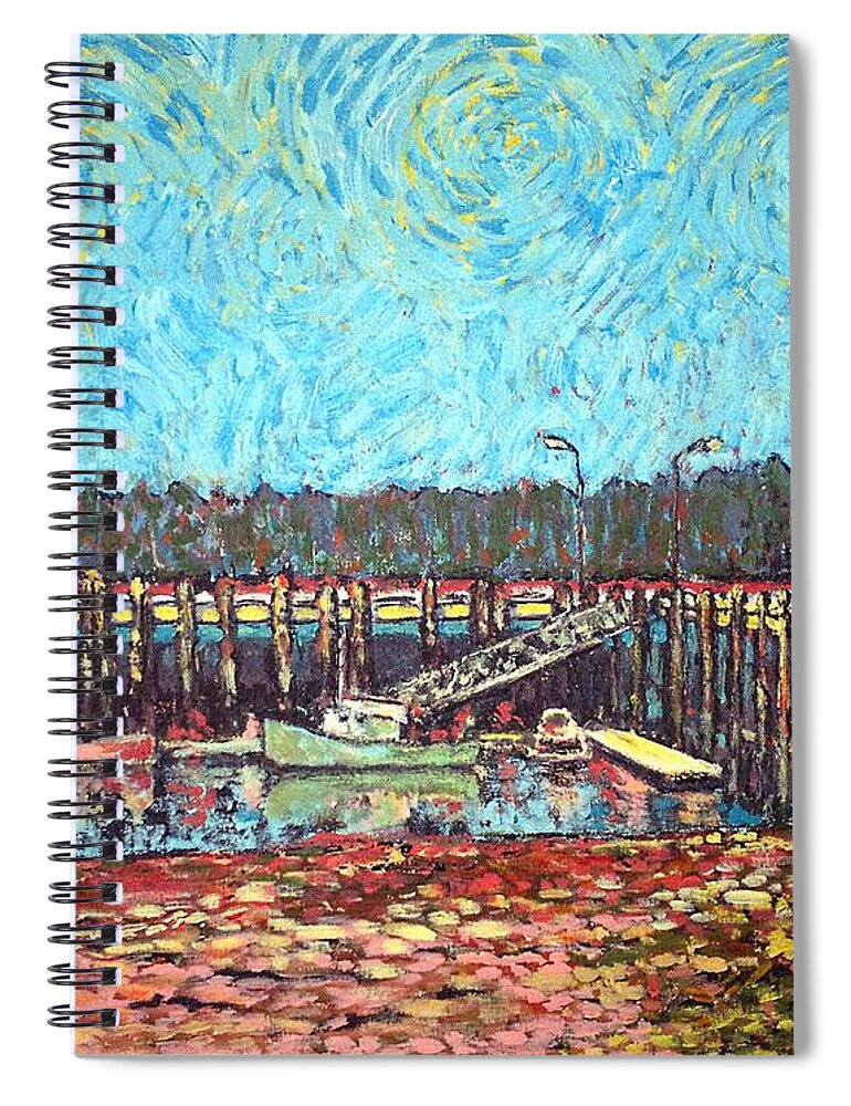 St. Andrews Spiral Notebook featuring the painting St Andrews Wharf by Michael Graham