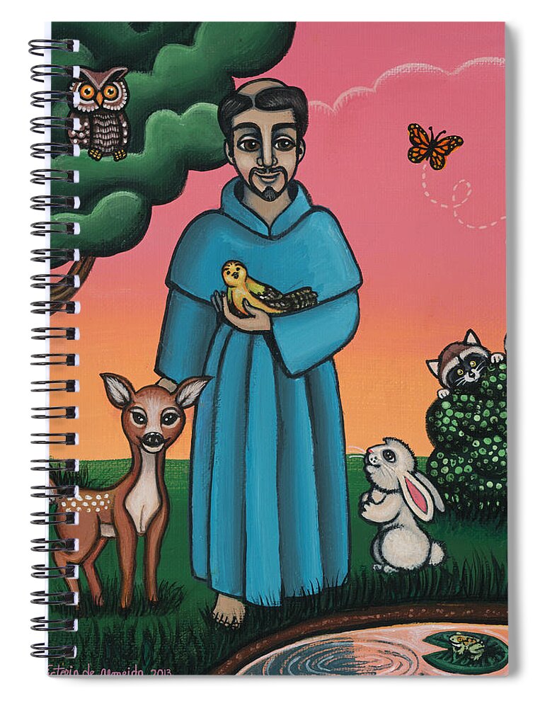St. Francis Spiral Notebook featuring the painting St. Francis Animal Saint by Victoria De Almeida