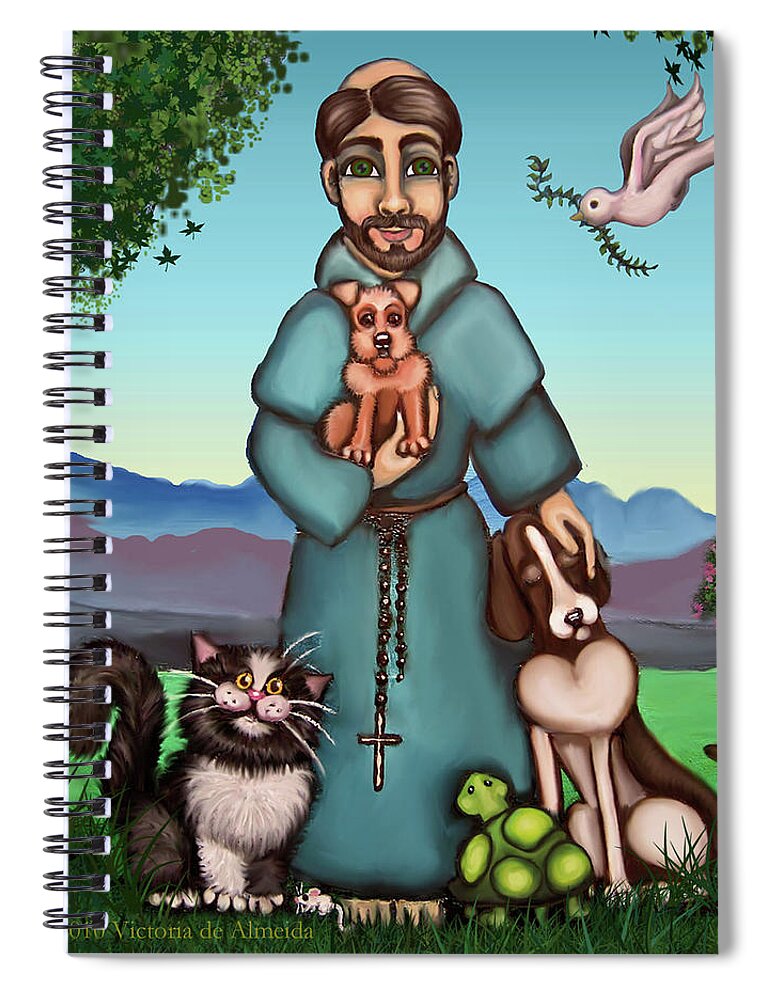St. Francis Spiral Notebook featuring the painting St. Francis Libertys Blessing by Victoria De Almeida