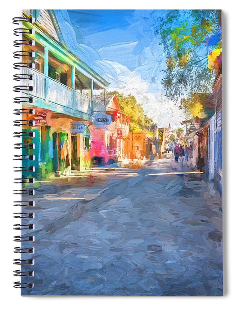 St. George Street Spiral Notebook featuring the photograph St George Street St Augustine Florida Painted by Rich Franco