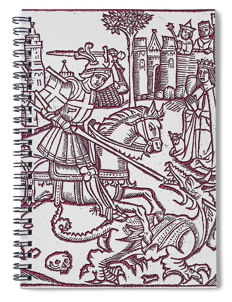 St. George Spiral Notebook featuring the digital art St. George - Woodcut by John Madison