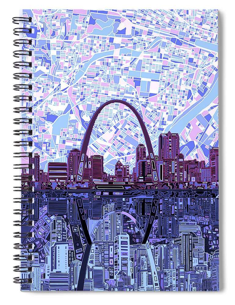 St Louis Skyline Spiral Notebook featuring the painting St Louis Skyline Abstract 8 by Bekim M