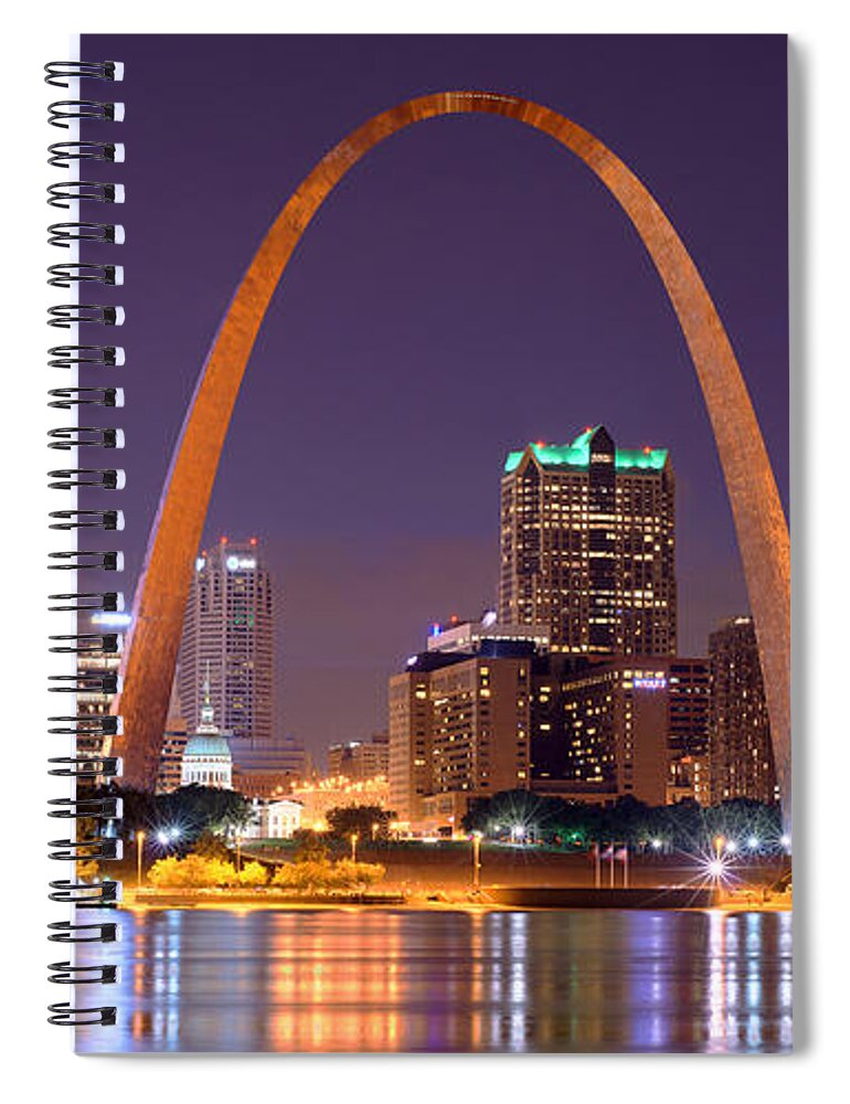St. Louis Skyline at Night Gateway Arch Color Panorama Missouri Spiral Notebook for Sale by Jon ...