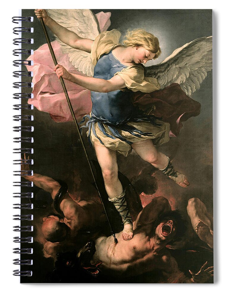 Luca Giordano Spiral Notebook featuring the painting St. Michael by Luca Giordano