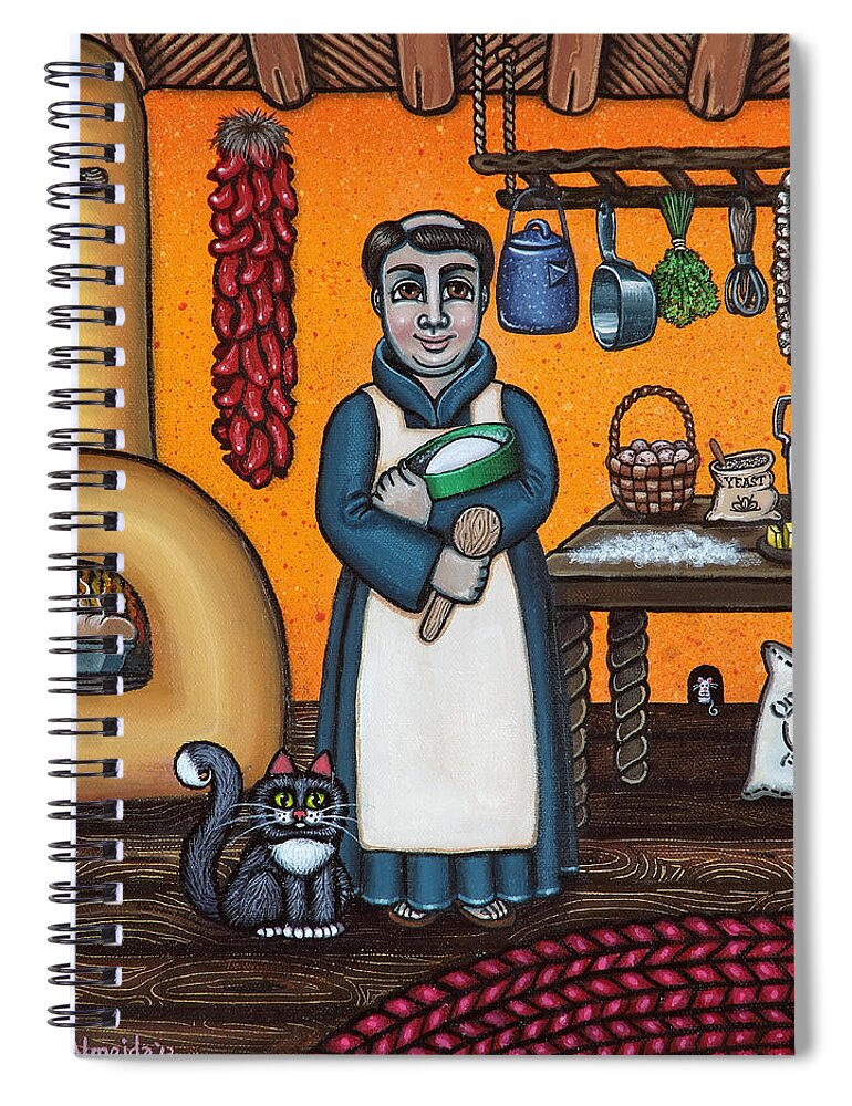 San Pascual Spiral Notebook featuring the painting St. Pascual Making Bread by Victoria De Almeida