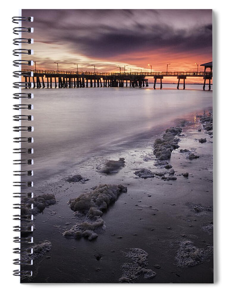 Georgia Spiral Notebook featuring the photograph St. Simons Pier at Sunset by Fran Gallogly