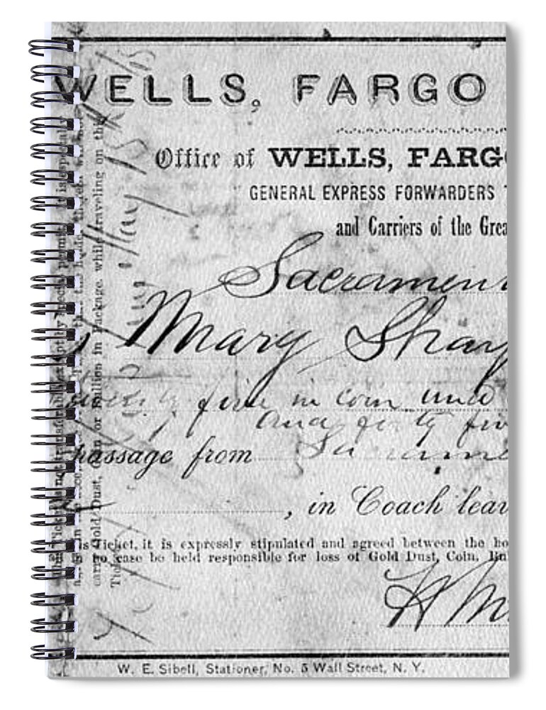1868 Spiral Notebook featuring the photograph Stagecoach Ticket 1868 by Granger