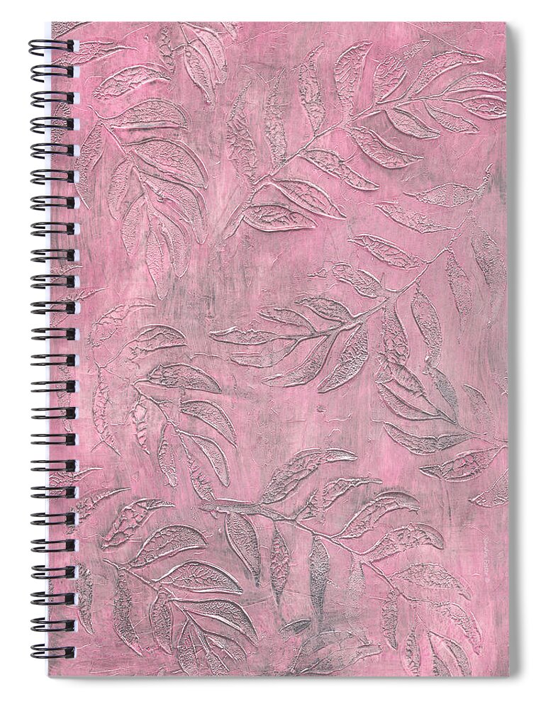 Pink And Grey Leaves Art Spiral Notebook featuring the photograph Stamped Textured Fern Frond Leaves by Sandra Foster