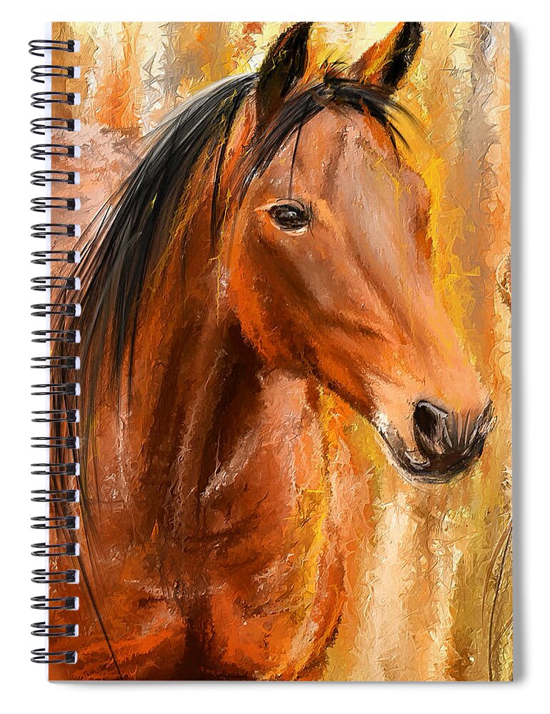 Bay Horse Paintings Spiral Notebook featuring the painting Standing Regally- Bay Horse Paintings by Lourry Legarde