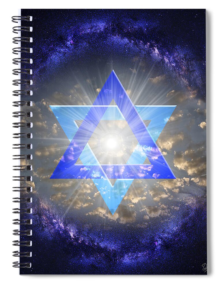 Star Of David Spiral Notebook featuring the digital art Star Of David and The Milky Way by Endre Balogh