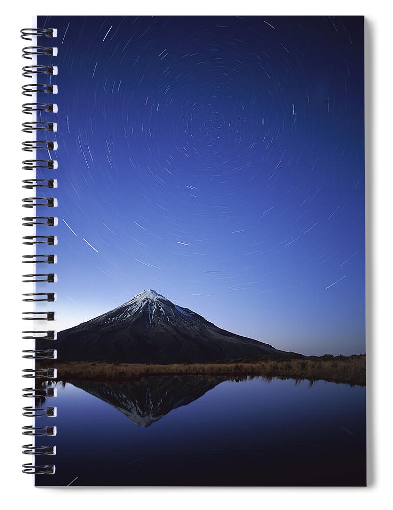 Feb0514 Spiral Notebook featuring the photograph Star Trails Over Mt Taranaki New Zealand by Harley Betts