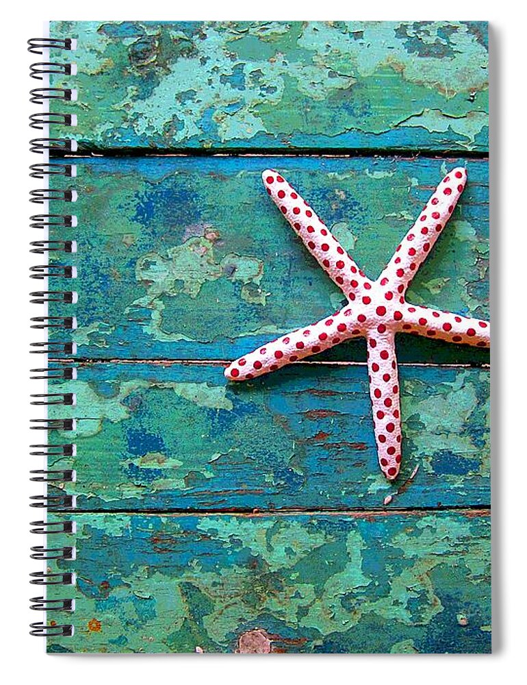 Seashore Spiral Notebook featuring the photograph Seashore Peeling Paint - Starfish and Turquoise by Rebecca Korpita