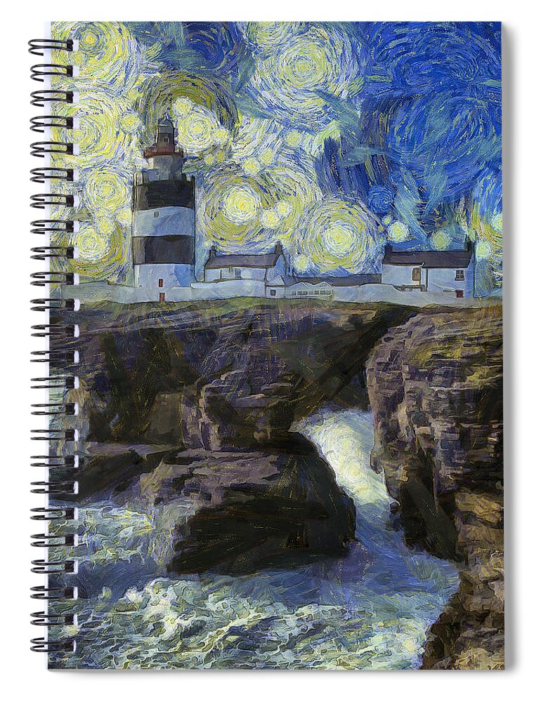 Hook Spiral Notebook featuring the photograph Starry Hook Head Lighthouse by Nigel R Bell