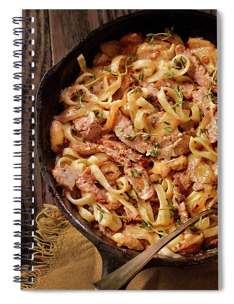 Tenderloin Spiral Notebook featuring the photograph Steak And Mushroom Fettuccine by Lauripatterson