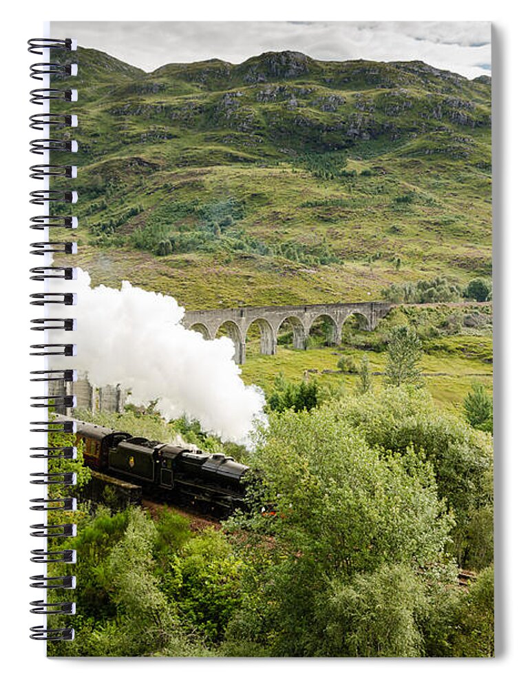 Arch Spiral Notebook featuring the photograph Steam engine on Glenfinnan Viaduct by David Head