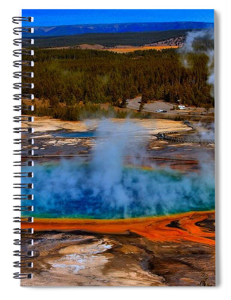 Grand Prismatic Spring Spiral Notebook featuring the photograph Steaming Rainbow by Adam Jewell