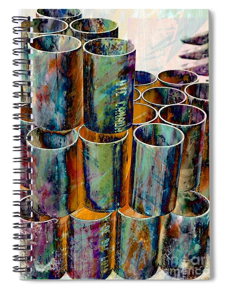 Pipes Spiral Notebook featuring the photograph Steel Pipes by Lilliana Mendez