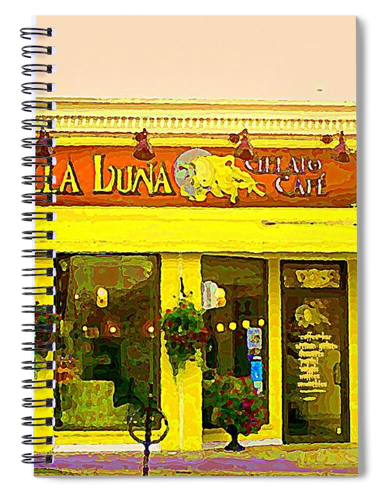 Ottawa Spiral Notebook featuring the painting Stella Luna Gelato Cafe Trendy Sandwich Shop The Glebe Bistro Scenes Old Ottawa South Paintings by Carole Spandau