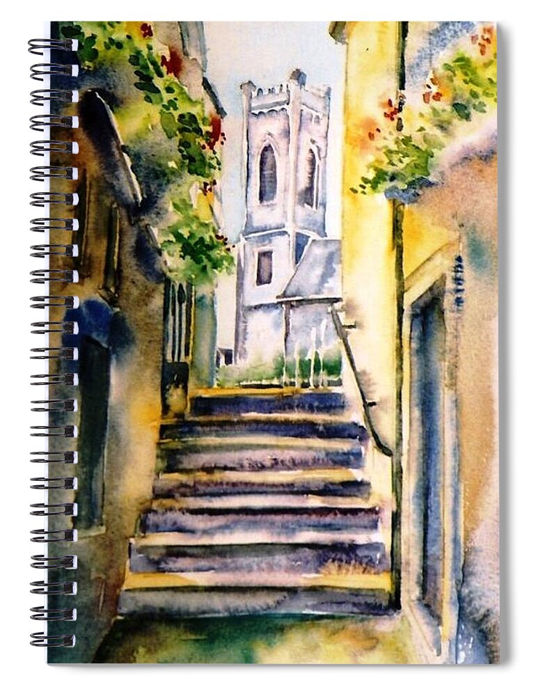 Saint Marys Church Spiral Notebook featuring the painting Steps to Saint Marys Church Kilkenny by Trudi Doyle