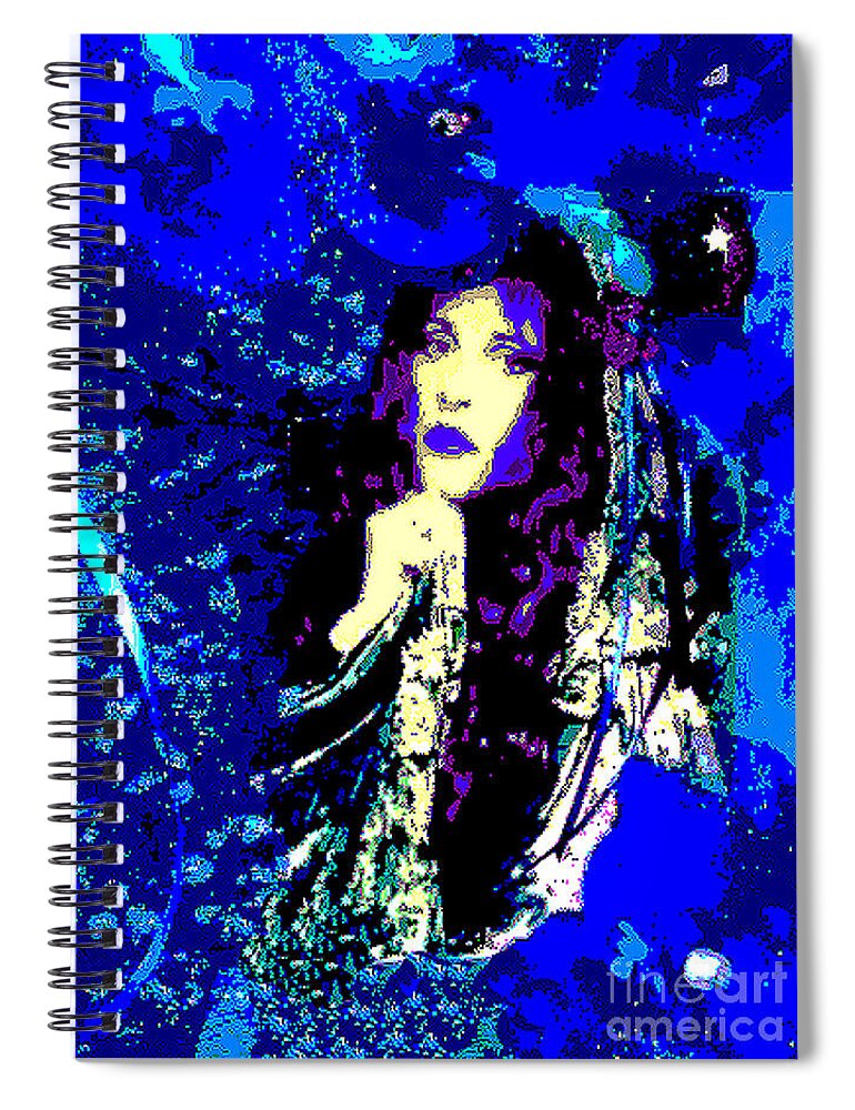 Stevie Spiral Notebook featuring the digital art Stevie Nicks In Blue by Alys Caviness-Gober