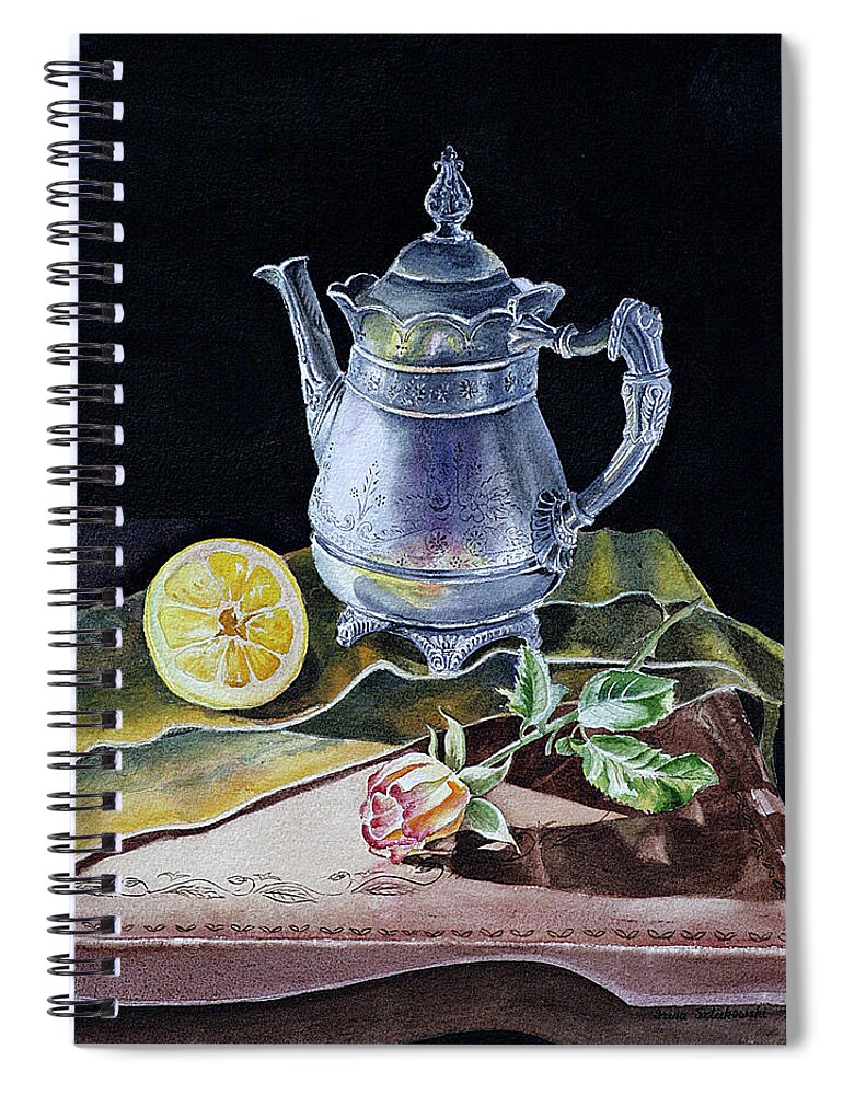 Best Spiral Notebook featuring the painting Still Life With Lemon And Rose by Irina Sztukowski
